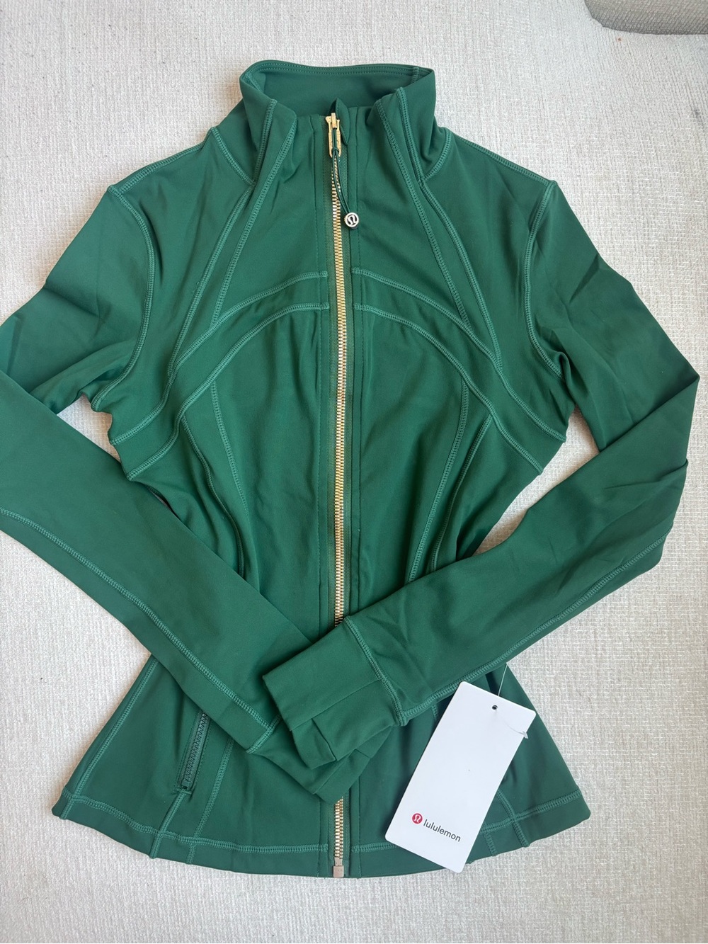 lululemon athletica Forest Green Full-Zip Athletic Jacket with Gold Hardware
